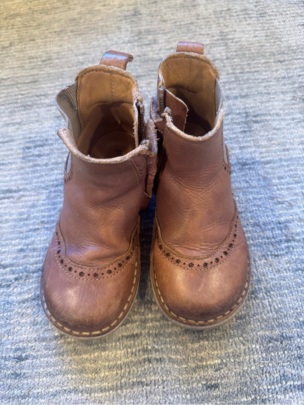 Toddler Brown Leather Chelsea Boots with Brogue Detailing